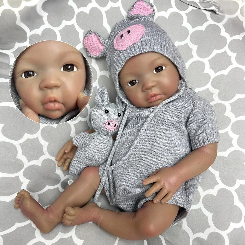 🆕18Inch Dark Skin Full Body Silicone Realistic Reborn Baby Girl Real Life Dolls